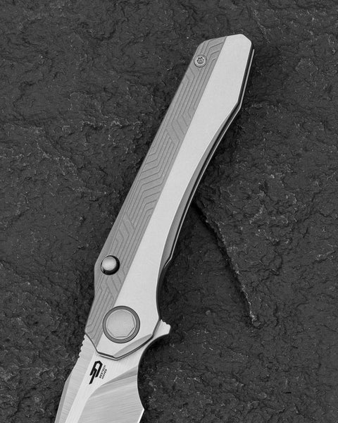 BESTECH WET NELLIE BT2505B Titanium Handle: 3.53" MagnaCut Blade Button Frame Lock