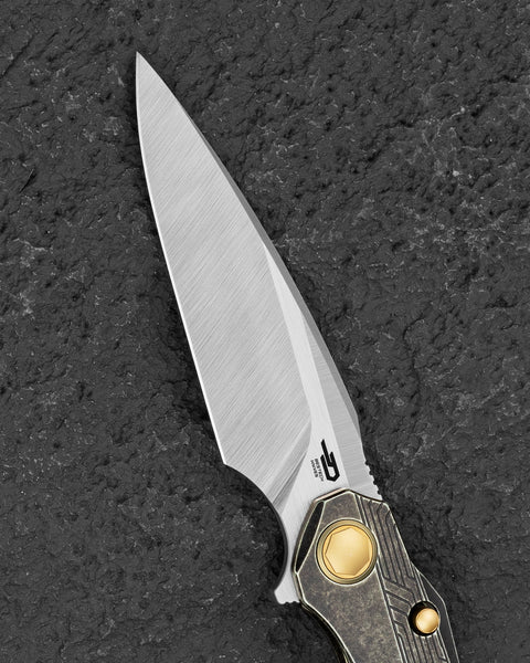 BESTECH WET NELLIE BT2505C Titanium Handle: 3.53" MagnaCut Blade Button Frame Lock