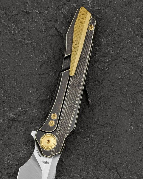 BESTECH WET NELLIE BT2505C Titanium Handle: 3.53" MagnaCut Blade Button Frame Lock