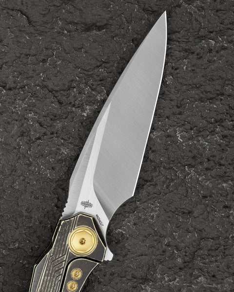 BESTECH WET NELLIE BT2505C Titanium Handle: 3.53" MagnaCut Blade Button Frame Lock
