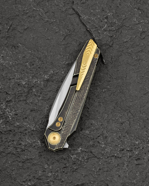 BESTECH WET NELLIE BT2505C Titanium Handle: 3.53" MagnaCut Blade Button Frame Lock