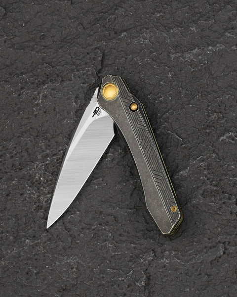 BESTECH WET NELLIE BT2505C Titanium Handle: 3.53" MagnaCut Blade Button Frame Lock