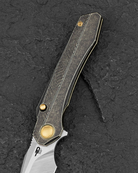 BESTECH WET NELLIE BT2505C Titanium Handle: 3.53" MagnaCut Blade Button Frame Lock