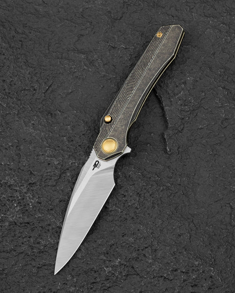 BESTECH WET NELLIE BT2505C Titanium Handle: 3.53" MagnaCut Blade Button Frame Lock