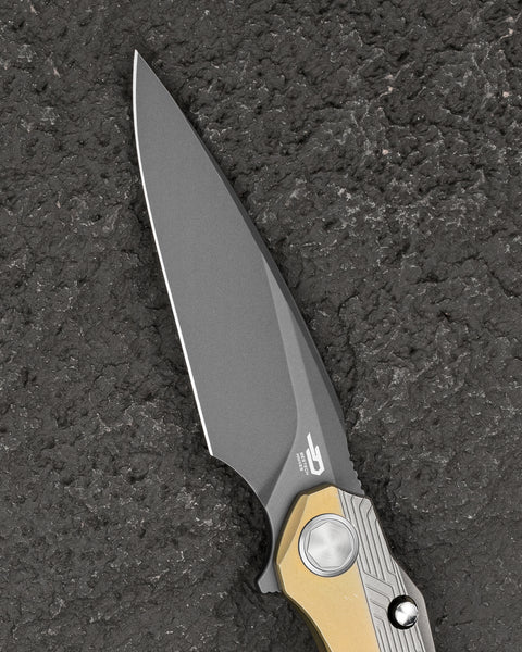 BESTECH WET NELLIE BT2505D Titanium Handle: 3.53" MagnaCut Blade Button Frame Lock