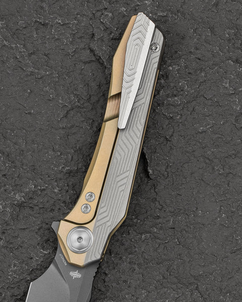 BESTECH WET NELLIE BT2505D Titanium Handle: 3.53" MagnaCut Blade Button Frame Lock