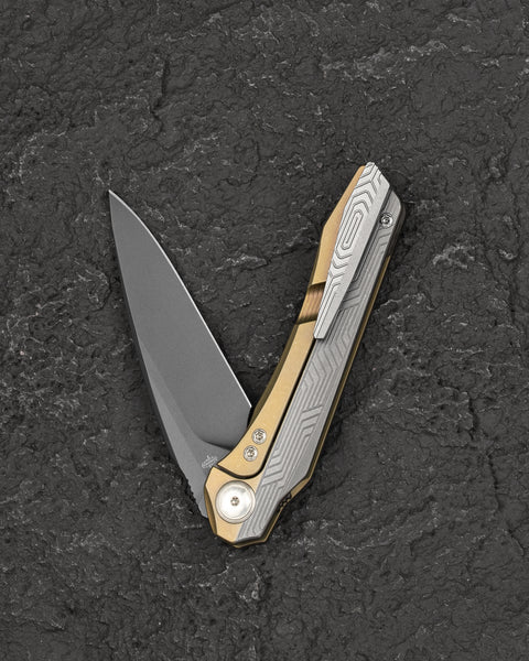 BESTECH WET NELLIE BT2505D Titanium Handle: 3.53" MagnaCut Blade Button Frame Lock