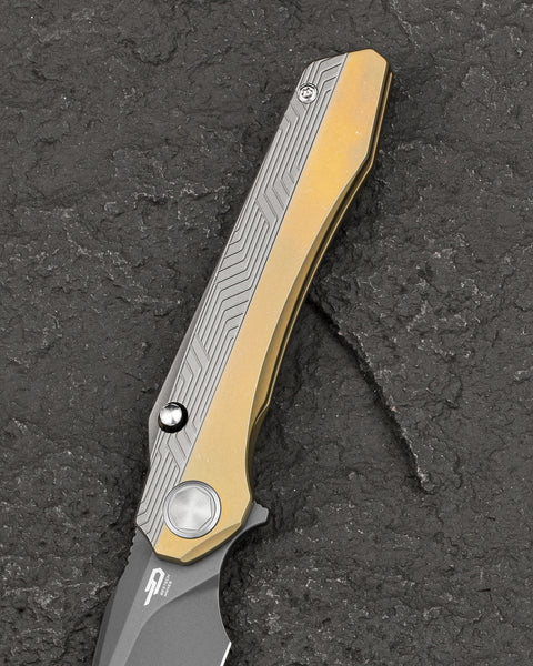 BESTECH WET NELLIE BT2505D Titanium Handle: 3.53" MagnaCut Blade Button Frame Lock