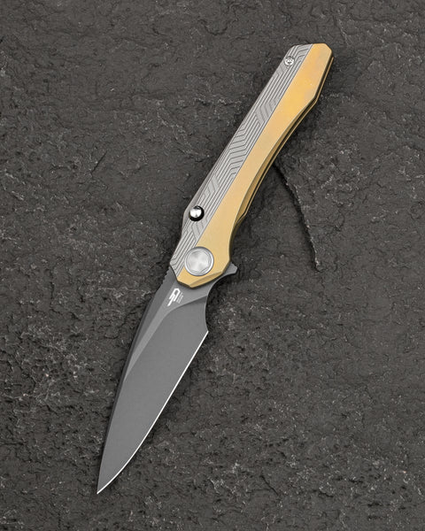 BESTECH WET NELLIE BT2505D Titanium Handle: 3.53" MagnaCut Blade Button Frame Lock