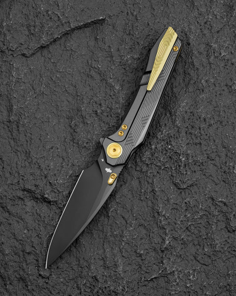 BESTECH WET NELLIE BT2505G Titanium Handle: 3.53" MC Blade Button Frame Lock