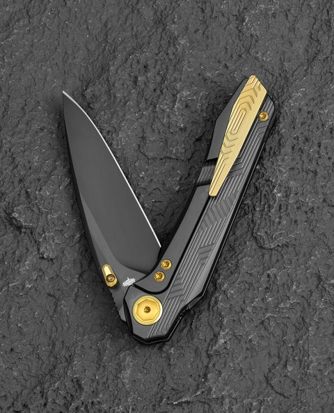 BESTECH WET NELLIE BT2505G Titanium Handle: 3.53" MC Blade Button Frame Lock