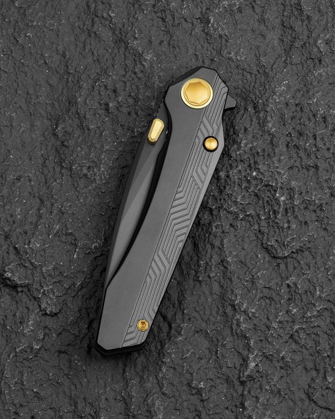 BESTECH WET NELLIE BT2505G Titanium Handle: 3.53" MC Blade Button Frame Lock