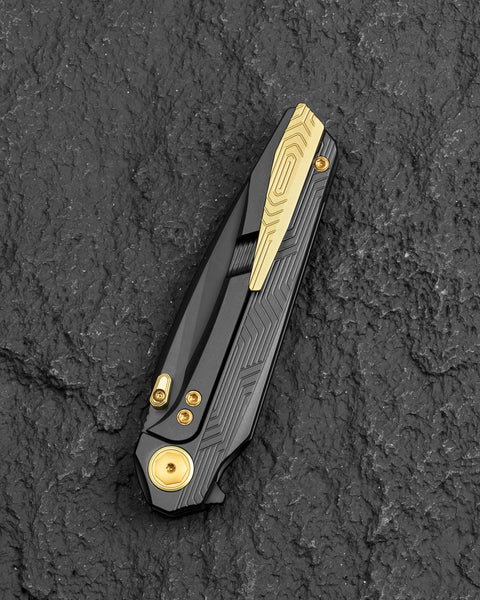 BESTECH WET NELLIE BT2505G Titanium Handle: 3.53" MC Blade Button Frame Lock