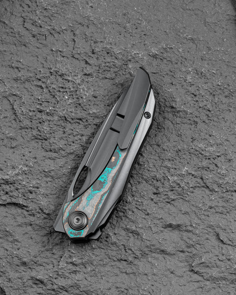 BESTECH SENU BT2601D Titanium with Camo Carbon Inlays Handle: 3.48" S90V Blade Frame Lock