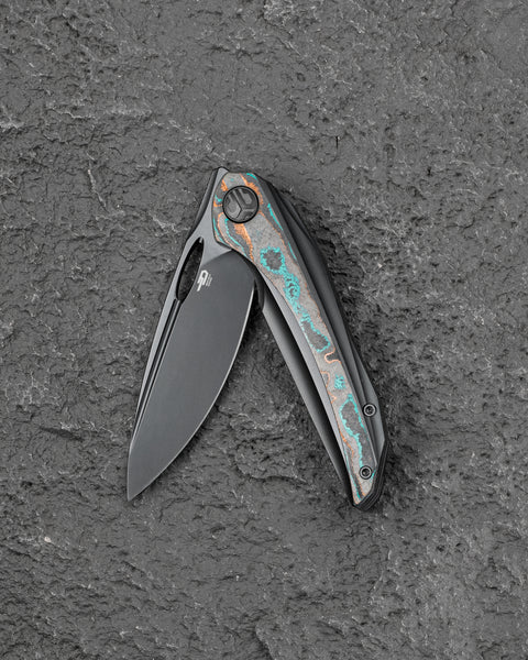 BESTECH SENU BT2601D Titanium with Camo Carbon Inlays Handle: 3.48" S90V Blade Frame Lock