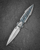 BESTECH IKA DAGGER BT2602B Titanium + Blue Marble Carbon Fiber Inlays Handle: 3.90