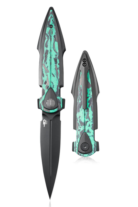 BESTECH IKA DAGGER BT2602D Titanium + GID Marble Carbon Fiber Inlays Handle: 3.90" M390 Blade, Liner Lock, Integral Knife