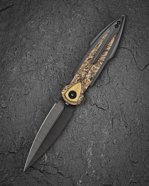 BESTECH IKA DAGGER BT2602H Titanium + Fatcarbon - Dark Matter Gold Inlays Handle: 3.90" M390 Blade, Liner Lock, Integral Knife