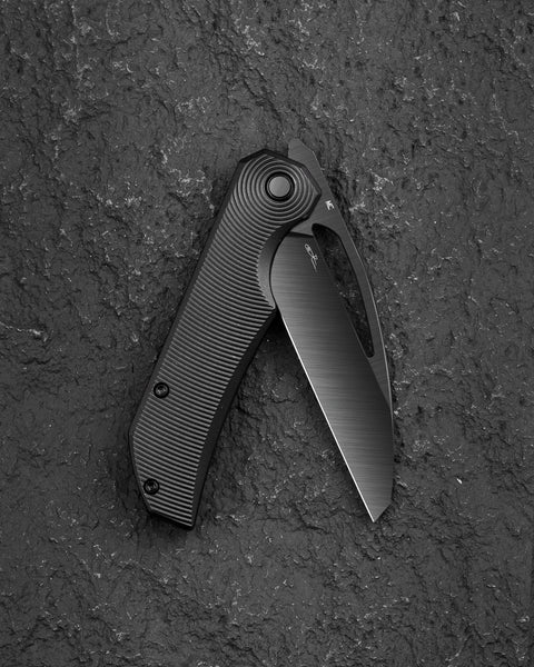 BESTECH MINI TAIPAN BT2603E-L Titanium Handle: 3.25'' Hollow Grinds MC Blade (Left-Hand Version)