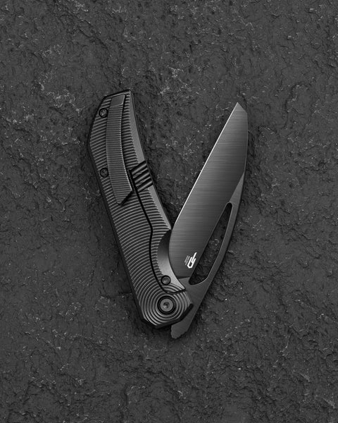 BESTECH MINI TAIPAN BT2603E-L Titanium Handle: 3.25'' Hollow Grinds MC Blade (Left-Hand Version)