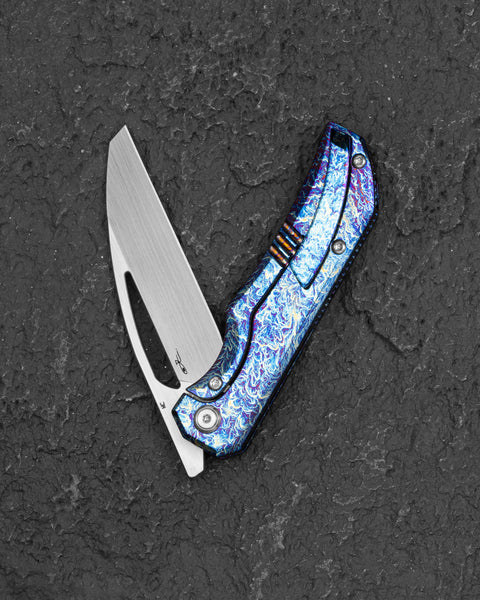 BESTECH MINI TAIPAN BT2603G Titanium Handle: 3.25'' Hollow Grinds MC Blade