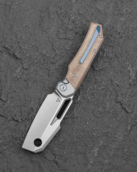 BESTECH NYRRDREKI BT2607A Titanium with Micarta Inlays Handle: 3.08" M390 Blade, Thumb Hole, Front Flipper with Button Bolster Lock, Hollow Grind