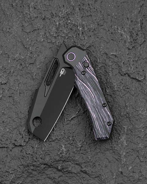 BESTECH NYRRDREKI BT2607B Titanium with G10 Inlays Handle: 3.08" M390 Blade, Thumb Hole, Front Flipper with Button Bolster Lock, Hollow Grind