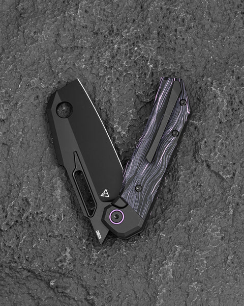 BESTECH NYRRDREKI BT2607B Titanium with G10 Inlays Handle: 3.08" M390 Blade, Thumb Hole, Front Flipper with Button Bolster Lock, Hollow Grind