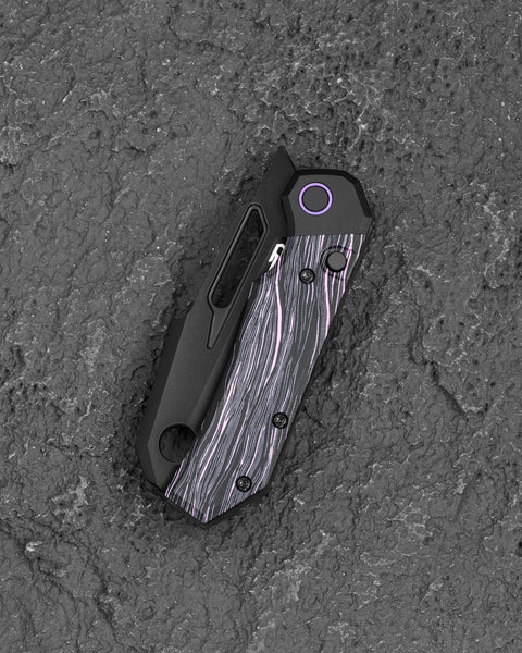 BESTECH NYRRDREKI BT2607B Titanium with G10 Inlays Handle: 3.08" M390 Blade, Thumb Hole, Front Flipper with Button Bolster Lock, Hollow Grind