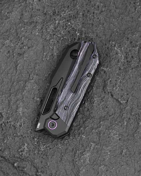 BESTECH NYRRDREKI BT2607B Titanium with G10 Inlays Handle: 3.08" M390 Blade, Thumb Hole, Front Flipper with Button Bolster Lock, Hollow Grind