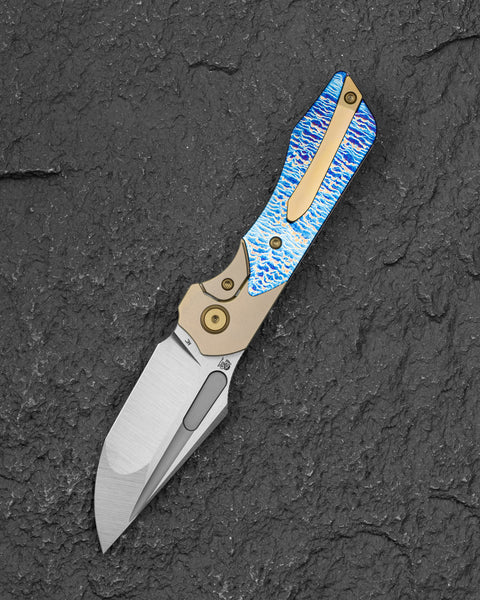 BESTECH DACTYL BT2608C Titanium with Flamed Titanium Inlays Handle: 2.98" MC Blade, Fuller, Front Flipper with Bolster Frame Lock, Hollow Grind