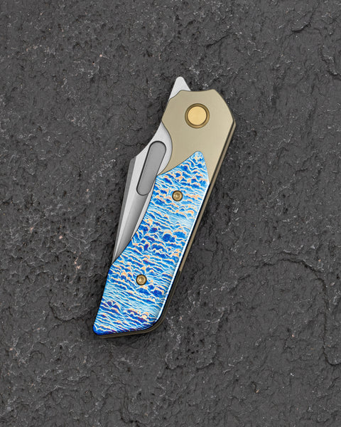 BESTECH DACTYL BT2608C Titanium with Flamed Titanium Inlays Handle: 2.98" MC Blade, Fuller, Front Flipper with Bolster Frame Lock, Hollow Grind