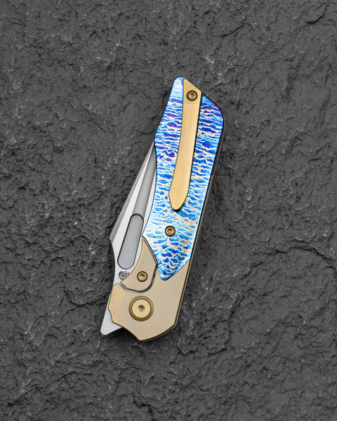 BESTECH DACTYL BT2608C Titanium with Flamed Titanium Inlays Handle: 2.98" MC Blade, Fuller, Front Flipper with Bolster Frame Lock, Hollow Grind