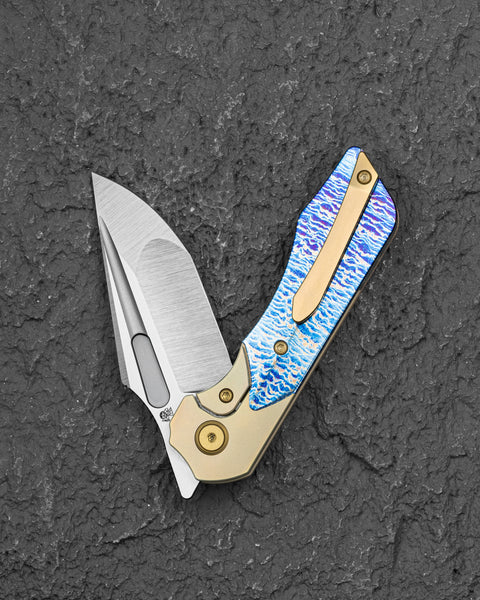 BESTECH DACTYL BT2608C Titanium with Flamed Titanium Inlays Handle: 2.98" MC Blade, Fuller, Front Flipper with Bolster Frame Lock, Hollow Grind
