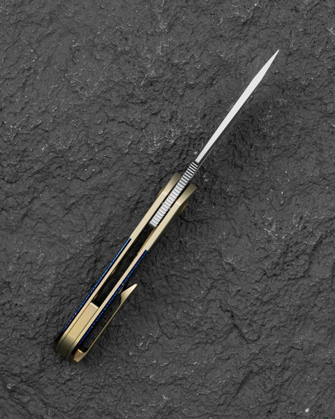 BESTECH DACTYL BT2608C Titanium with Flamed Titanium Inlays Handle: 2.98" MC Blade, Fuller, Front Flipper with Bolster Frame Lock, Hollow Grind