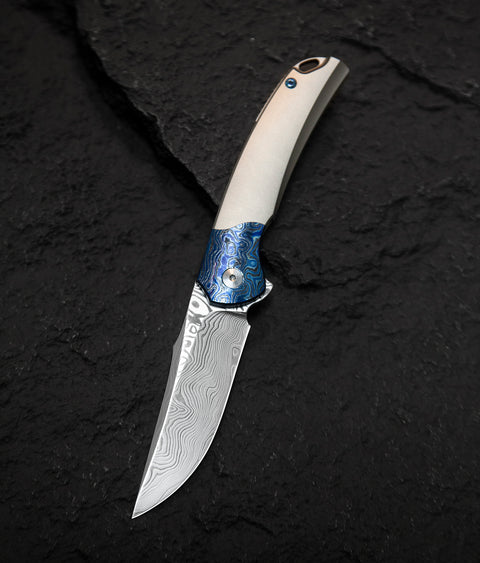BESTECH SUPERNOVA BT2111E Grey Titanium Zirconium Timascus Bolster Handle: 3.07" Damasteel Blade