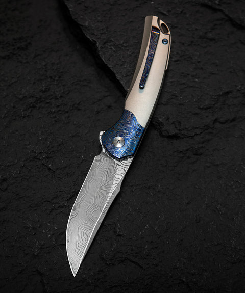 BESTECH SUPERNOVA BT2111E Grey Titanium Zirconium Timascus Bolster Handle: 3.07" Damasteel Blade