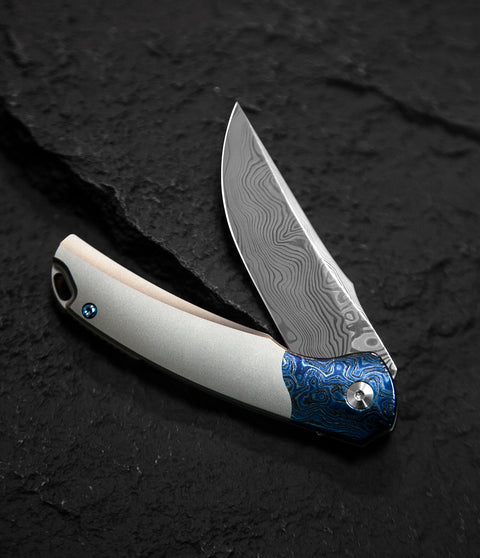 BESTECH SUPERNOVA BT2111E Grey Titanium Zirconium Timascus Bolster Handle: 3.07" Damasteel Blade