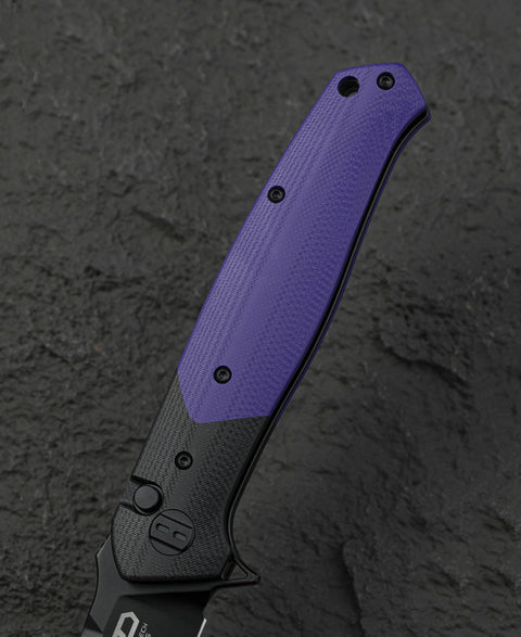 BESTECH SWORDFISH BG62C Black and Purple G10 Handle 3.94" 14C28N Blade