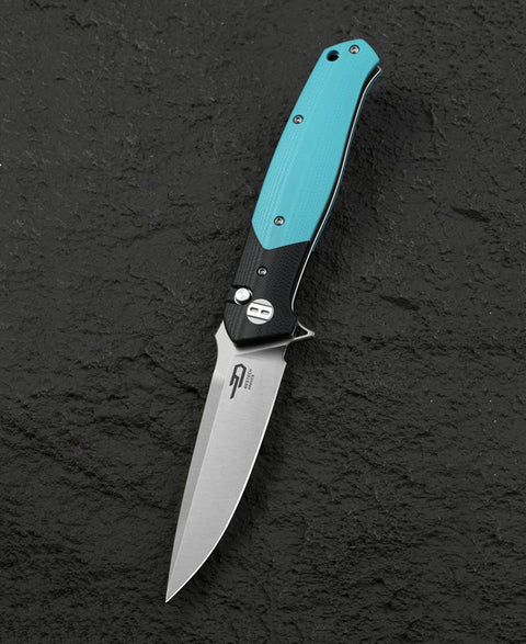 BESTECH SWORDFISH BG62F Black and Light Blue G10 Handle 3.94" 14C28N Blade