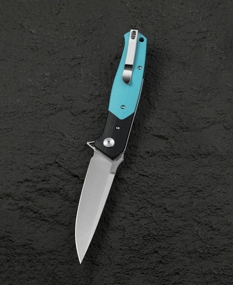 BESTECH SWORDFISH BG62F Black and Tiffany Blue G10 Handle 3.94" 14C28N Blade