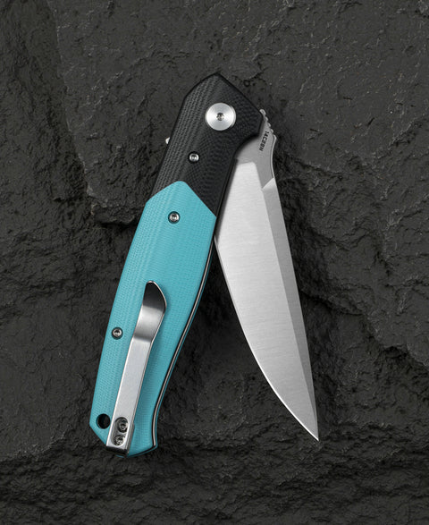 BESTECH SWORDFISH BG62F Black and Tiffany Blue G10 Handle 3.94" 14C28N Blade