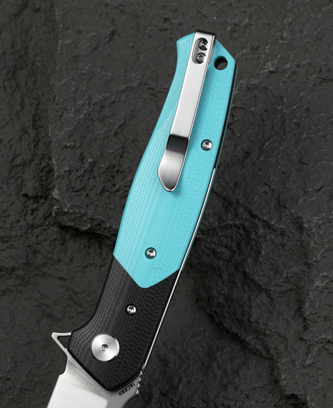BESTECH SWORDFISH BG62F Black and Light Blue G10 Handle 3.94" 14C28N Blade