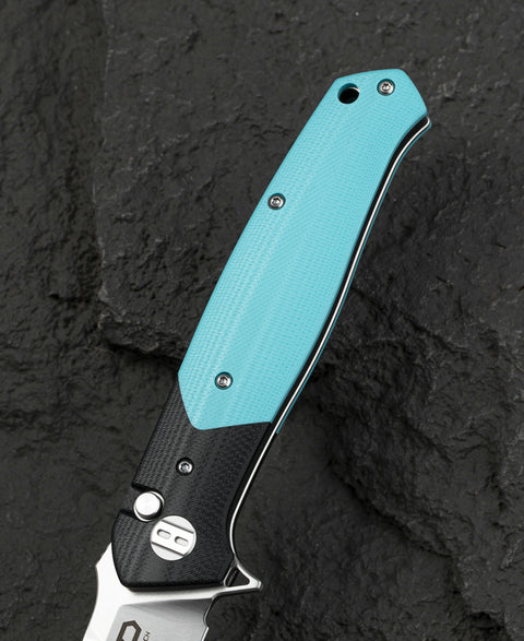 BESTECH SWORDFISH BG62F Black and Tiffany Blue G10 Handle 3.94" 14C28N Blade